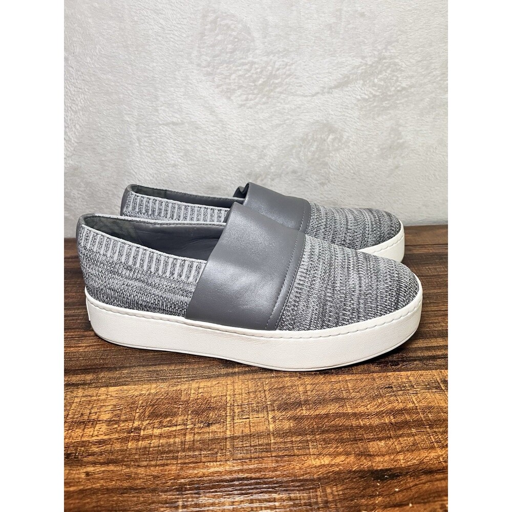 Vince Womens Ward Knit Leather Slip On Platform Sneakers Size 8 M Grey
